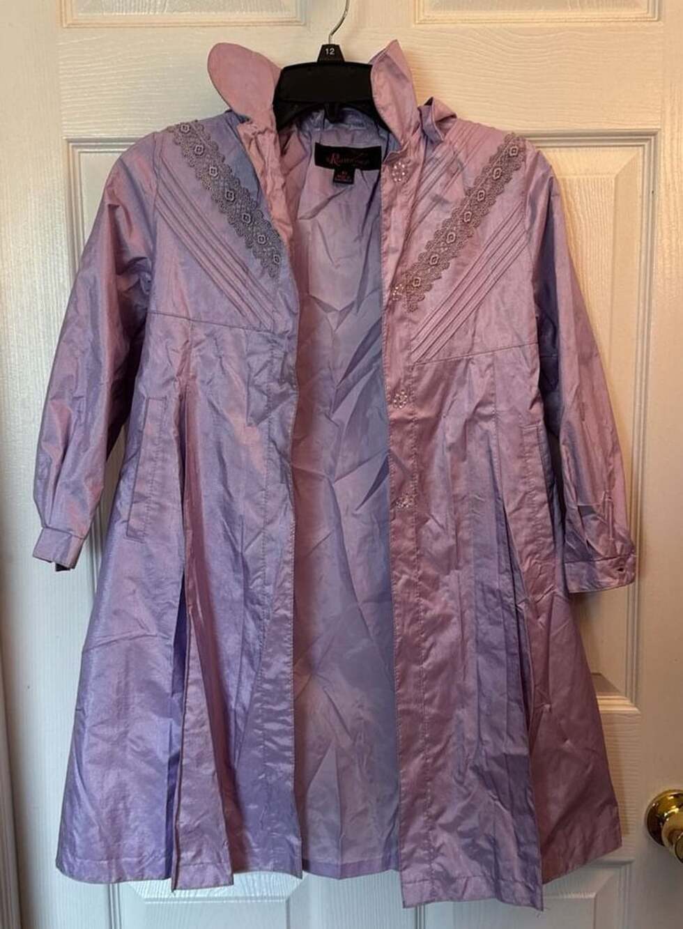 S. Rothschild Girls Lavender Hooded Dress Coat with Lace and Crystal Buttons Siz